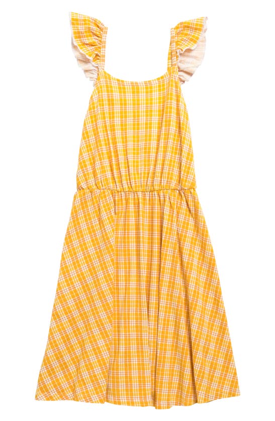 Melrose And Market Kids' Flutter Sleeve Stripe Cotton Dress In Yellow Treasure Plaid