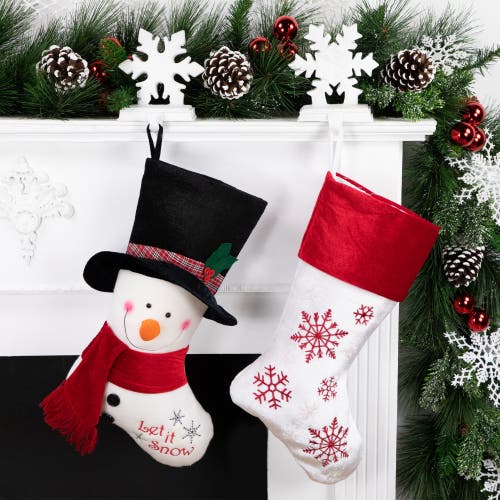 Northlight 19" Red And White Velvet Embroidered Snowflake Christmas Stocking In Red
