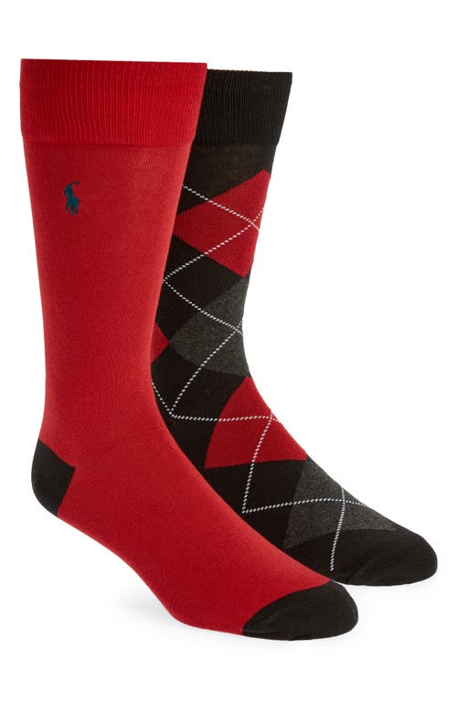 Polo Ralph Lauren Argyle 2-pack Stretch Cotton Blend Socks In Red/black/charcoal Heather