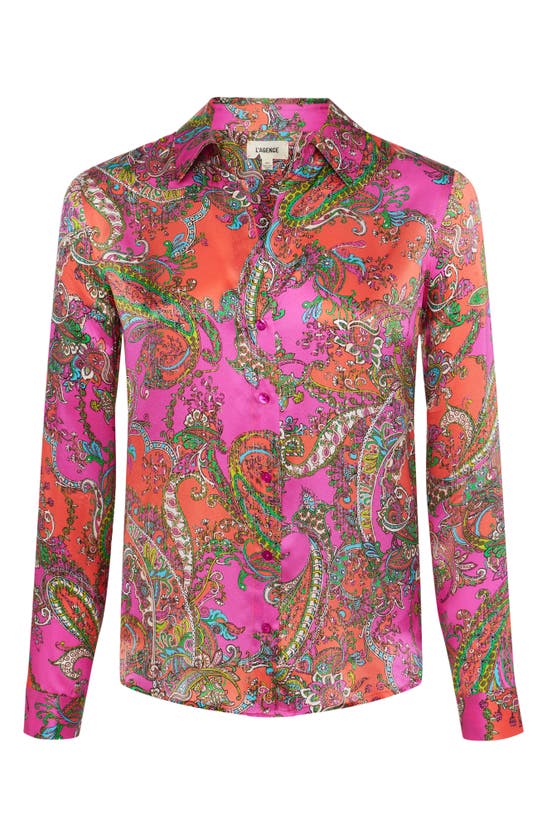 Shop L Agence Tyler Paisley Print Silk Shirt In Rhodamine Bright Pop Paisley