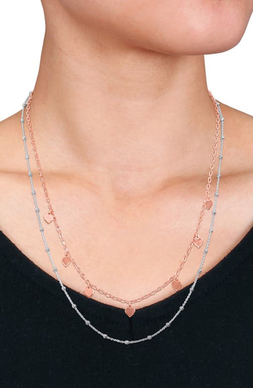 Shop Delmar Two-tone Heart & Ball Bead Chain Necklace In Rose Gold/silver