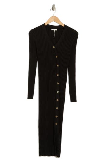 Stitchdrop Harlan Estate Long Sleeve Ribbed Sweater Dress In Black