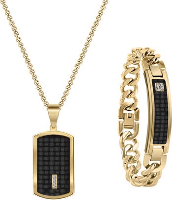 AMERICAN EXCHANGE Dog Tag Chain Necklace & ID Bracelet Set