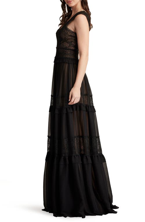 Tadashi Shoji Shiva Embroidered Tulle Gown In Black