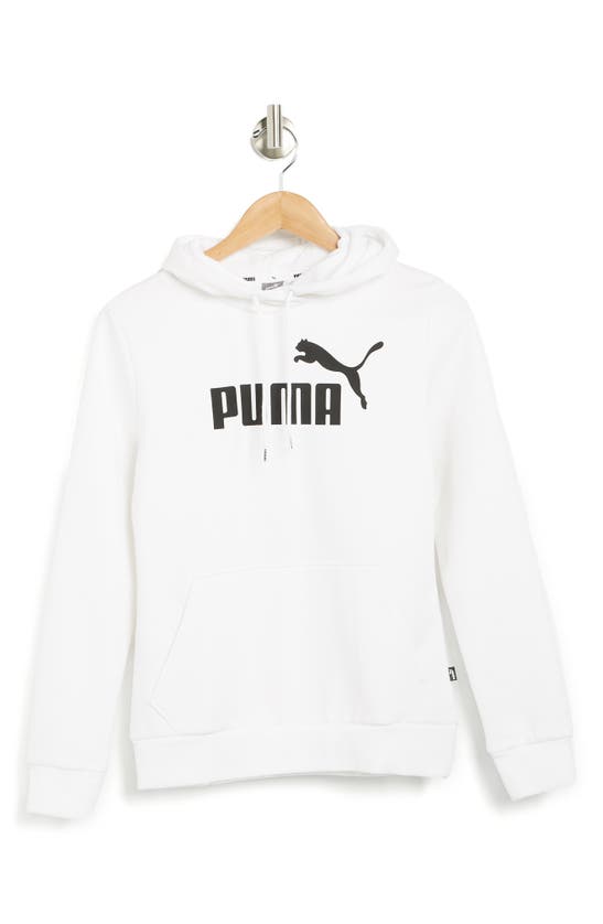 Puma Ess Logo Fleece Lined Pullover Hoodie In  White