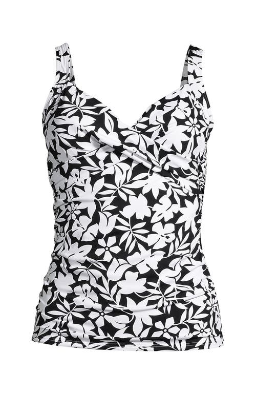 Shop Lands' End Long Torso V-neck Wrap Underwire Tankini Swimsuit Top In Black Havana Floral