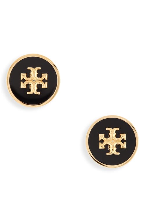 Shop Tory Burch Kira Enamel Circle Stud Earrings In Tory Gold/black