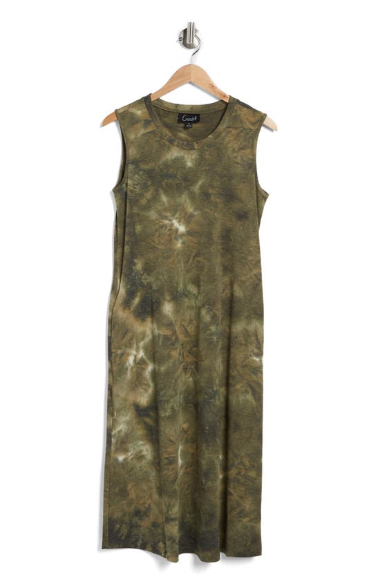 Connected Apparel Tie Dye French Terry Maxi Dress In Olive