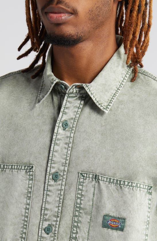Shop Dickies Newington Acid Wash Short Sleeve Cotton Button-up Shirt In Color Block