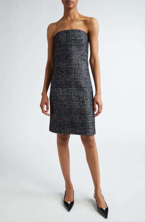 Michael Kors Glen Plaid Tweed Strapless Dress In Black/white