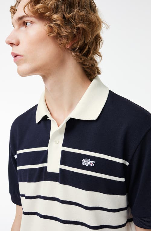 Shop Lacoste Stripe Original L.12.12 Petit Piqué Polo Sweater In Farine/abimes