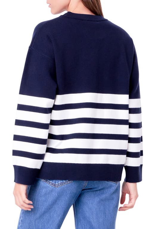 English Factory Stripe Crewneck Sweater In Navy/white