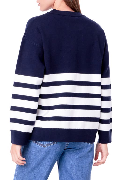 Shop English Factory Stripe Crewneck Sweater In Navy/white