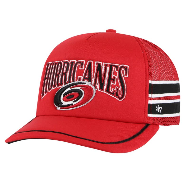 47 ' Red Carolina Hurricanes Sideband Stripes Trucker Snapback Hat In Orange