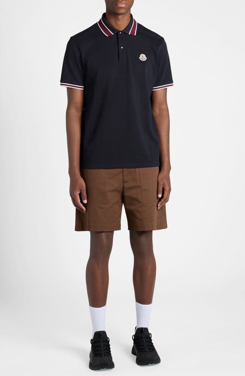 Shop Moncler Tipped Cotton Piqué Polo In Dark Blue