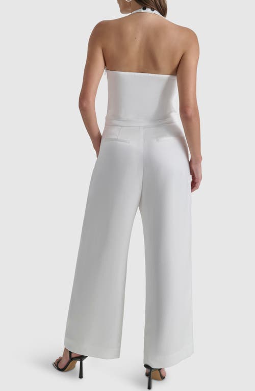 Shop Dkny Halter Tuxedo Jumpsuit In Ivory