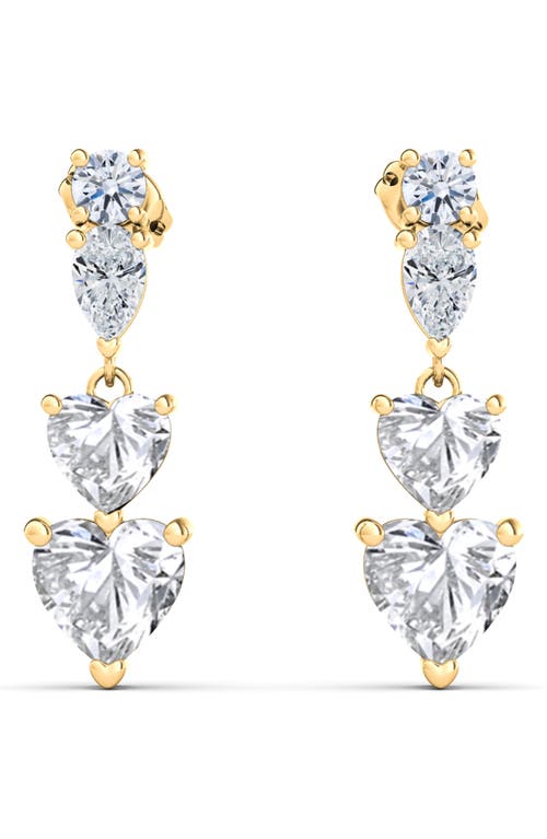 Lab Created Diamond Heart Drop Earrings in 18K Yellow Gold