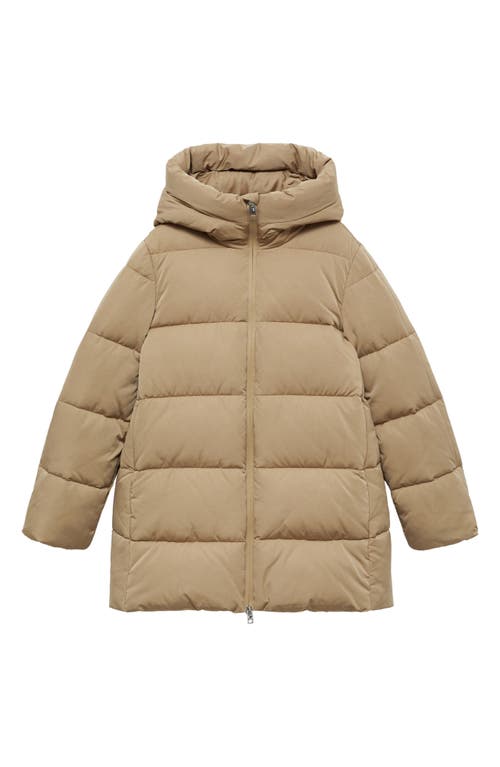 Shop Mango Hooded Water Repellent Puffer Jacket In Beige