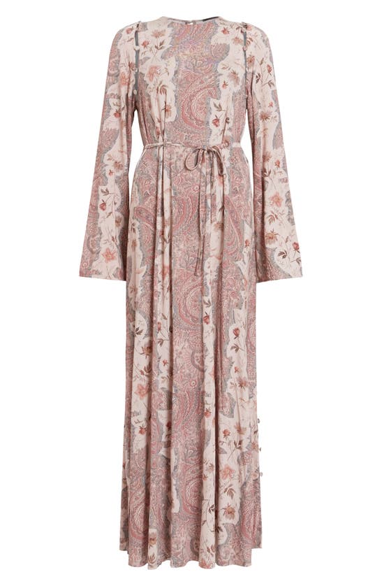 Shop Allsaints Susannah Cascade Floral Paisely Convertible Long Sleeve Dress In Clay Pink