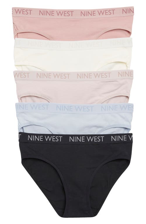 Shop Nine West Assorted 5-pack Bikinis In Pale Mauve/gray Dawn/egret