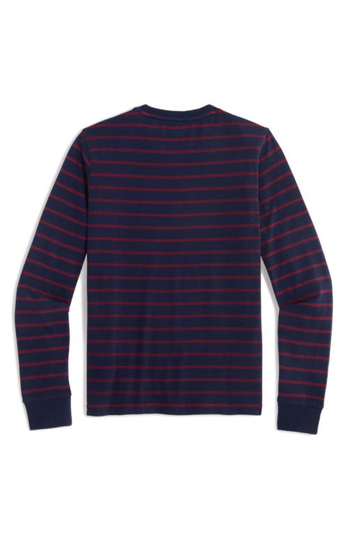 Shop Vineyard Vines Kids' Stripe Long Sleeve Pocket T-shirt In Nautnavy Crimson