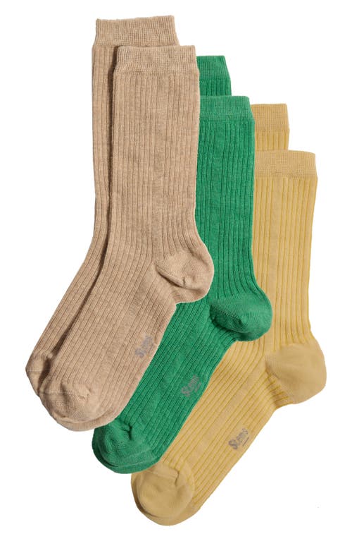 Stems Assorted 3-pack Rib Socks In Fern/ochre/gris