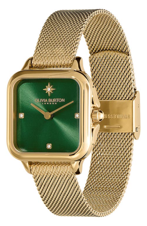 Olivia Burton Women's Soft Square Gold-tone Stainless Steel Mesh Bracelet Watch 28mm In Gold/green
