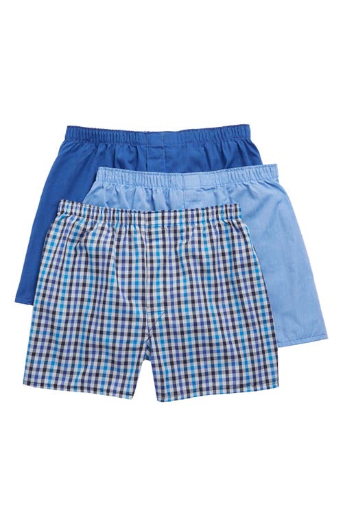 Nordstrom Rack Woven Boxer In Blue- Grey Plaid/solid Pack