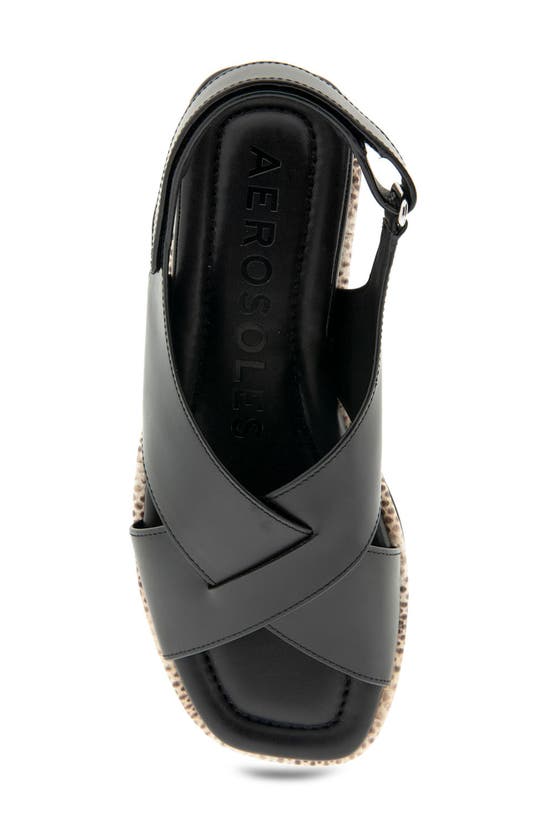 Shop Aerosoles Bron Slingback Wedge Sandal In Black Leather Snake Trim