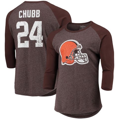 Women's Majestic Threads Nick Chubb Brown Cleveland Browns Player Name & Number Tri-Blend 3/4-Sleeve Fitted T-Shirt Size: Small