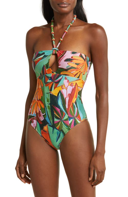 FARM Rio Banana Foliage One-Piece Swimsuit in Green Multi at Nordstrom, Size X-Small
