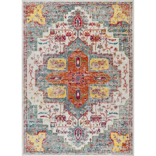 Jonathan Y Zafra Vintage Medallion Area Rug In Coral/blue/multi