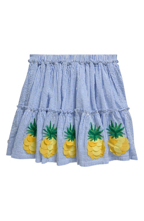 Shop Mini Boden Kids' Stripe Pineapple Appliqué Cotton Skirt In Ivory/surf Blue Pineapples