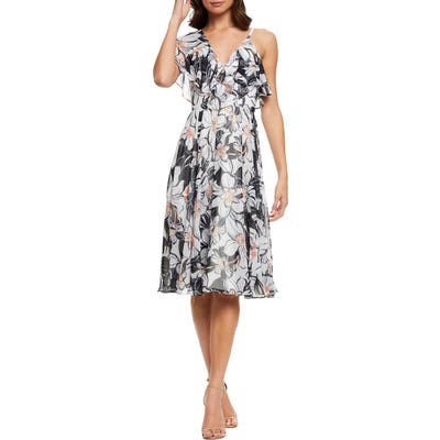 Dress The Population Claudia Asymmetrical Ruffle Cocktail Dress, Black
