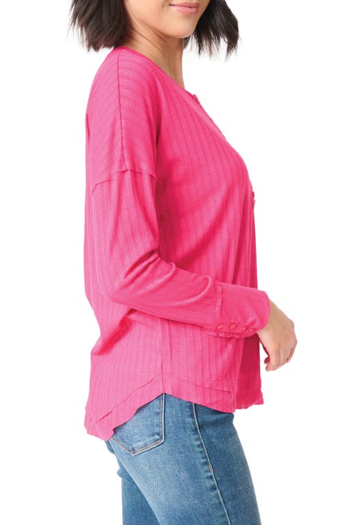 Shop Gibsonlook Ruffle Trim Rib Henley In Raspberry