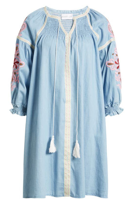 Shop Nikki Lund Rachael Split Neck Chambray Dress In Blue