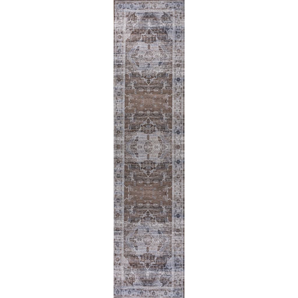 Jonathan Y Alanya Ornate Medallion Machine-washable Area Rug In Brown/light Gray
