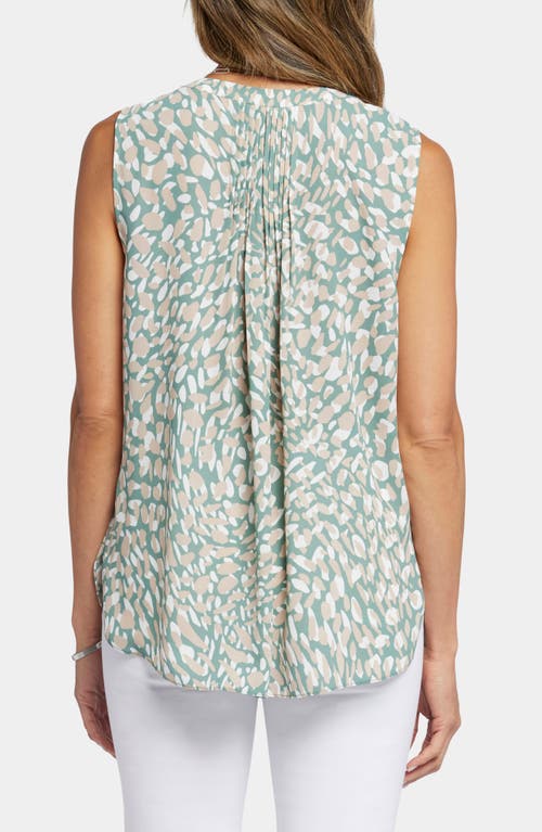 Shop Nydj Print Pleat Back Sleeveless Split Neck Blouse In Endless Sea