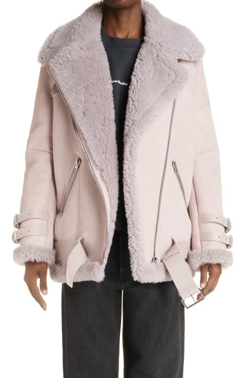 Acne Studios Velocite Suede & Genuine Shearling Biker Jacket in Dusty Lilac