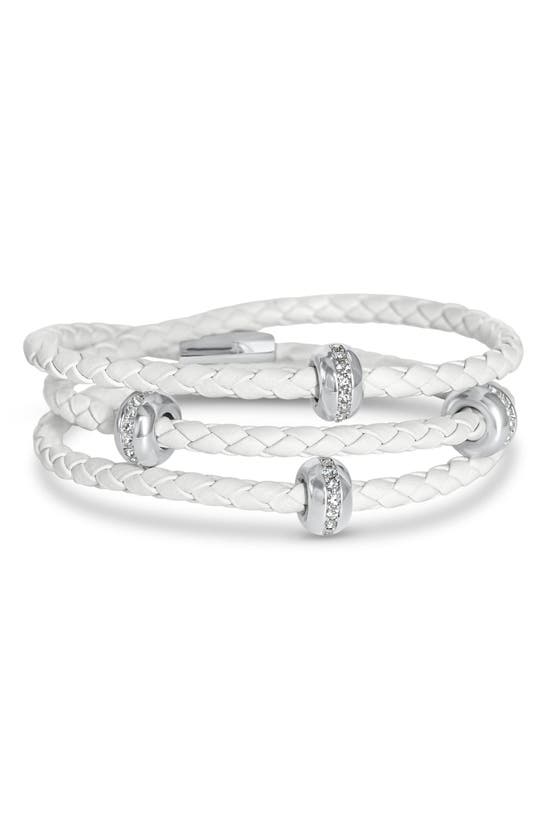 Liza Schwartz Good Karma Leather Triple Wrap Bracelet In Silver/ Snow White