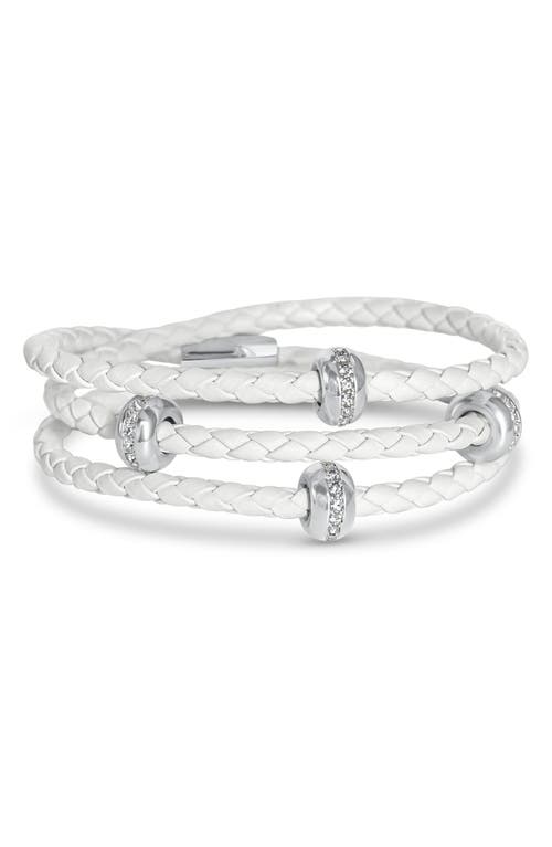 Shop Liza Schwartz Good Karma Leather Triple Wrap Bracelet In Silver/snow White