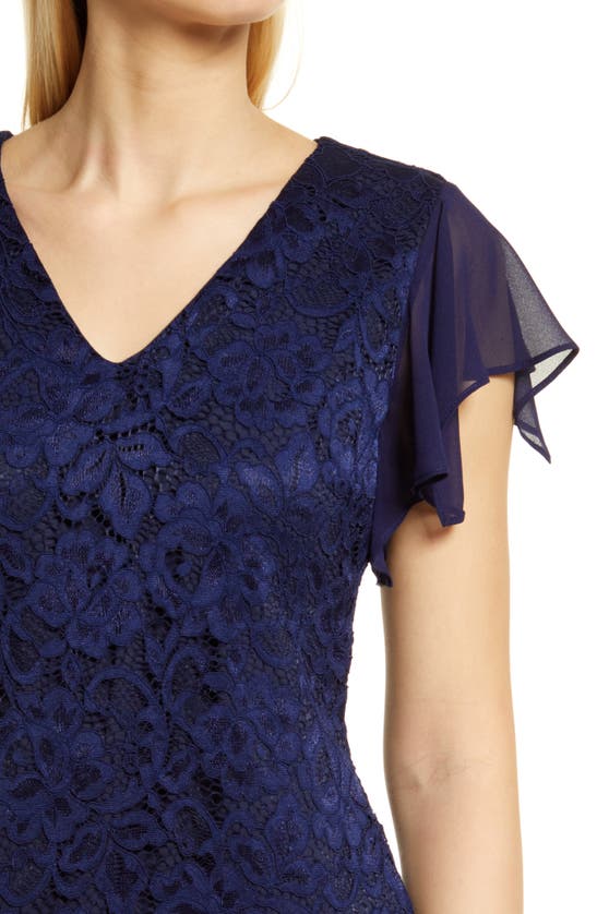 Shop Sam Edelman Flutter Sleeve Lace & Chiffon Dress In Navy