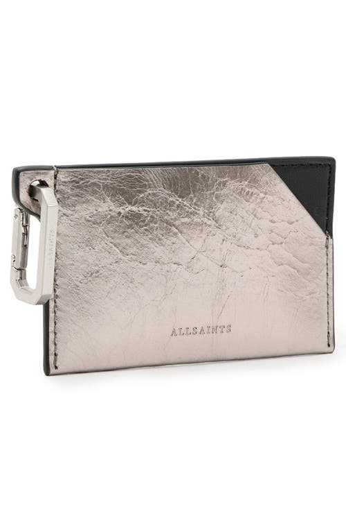 Shop Allsaints Hex Leather Cardholder In Gunmetal Grey
