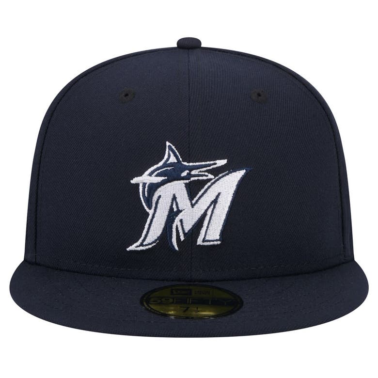 Shop New Era Navy Miami Marlins White Logo 59fifty Fitted Hat