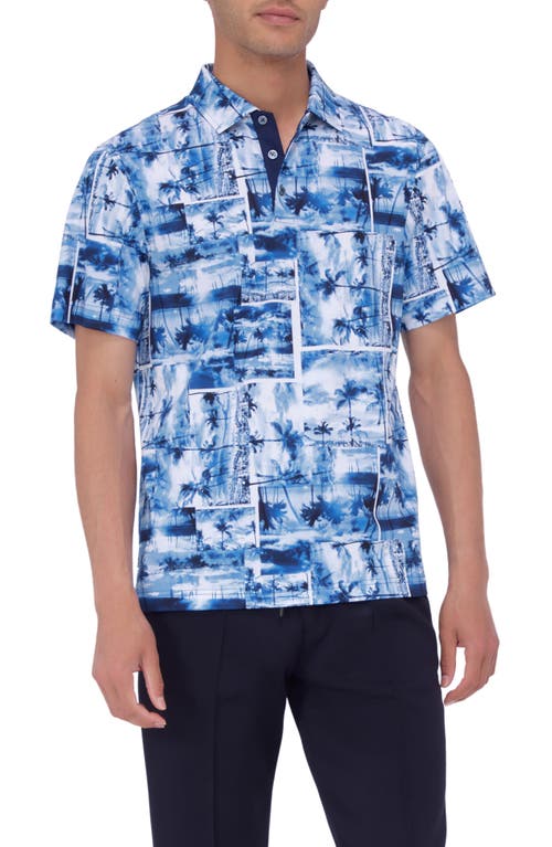 Shop Bugatchi Hendrix Digital Tropical Print Pima Cotton Polo In Classic Blue