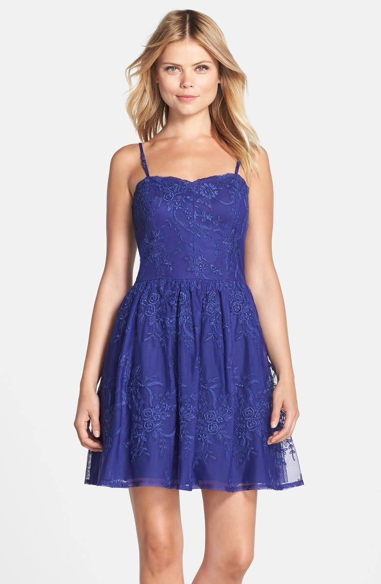 Hailey by Adrianna Papell Embroidered Mesh Fit & Flare Dress | Nordstrom