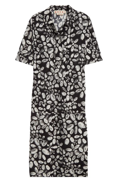 Marni Blooming Floral Print Crepe Back Satin Shirtdress In Black