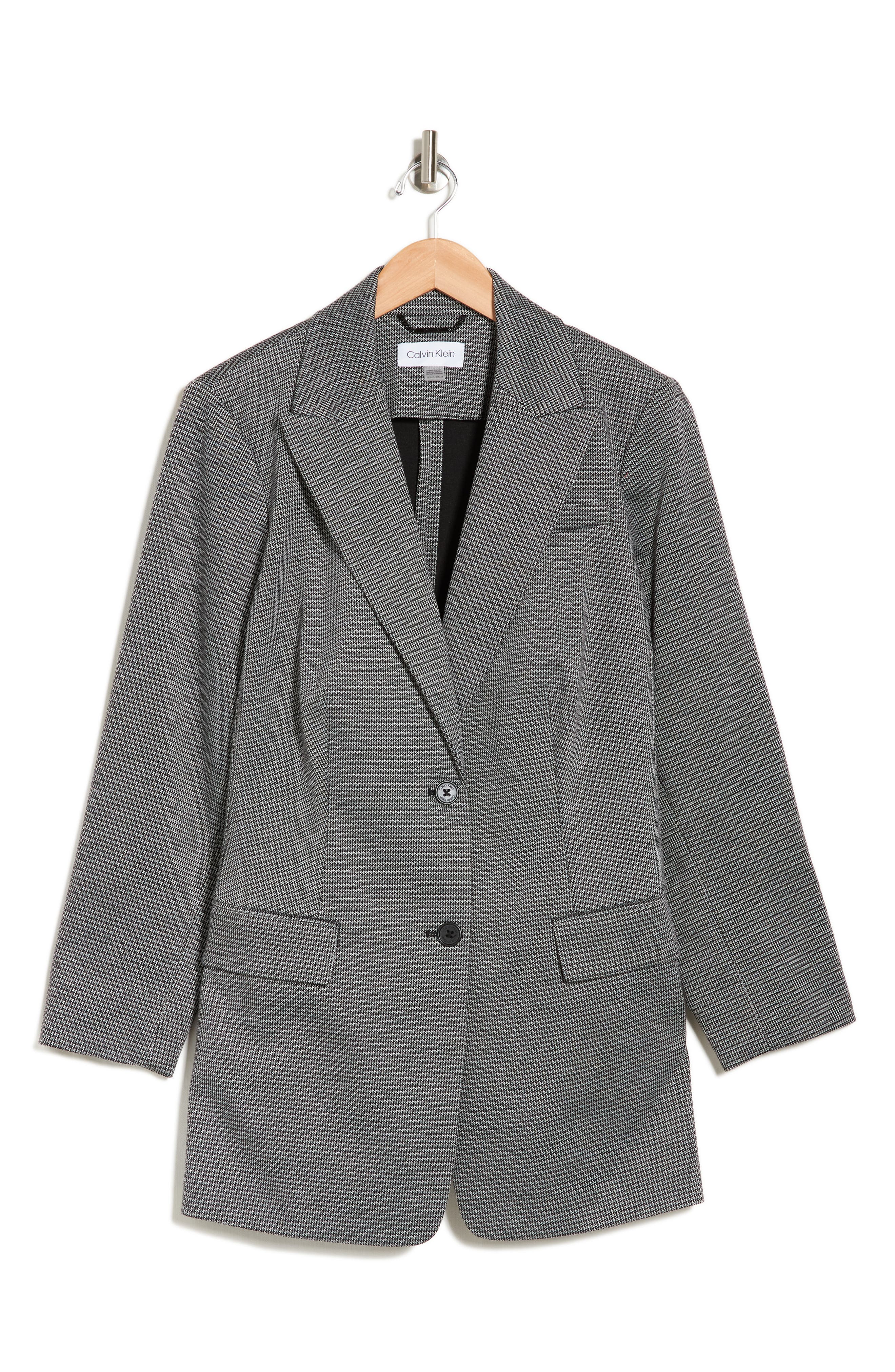 Calvin Klein Women's Houndstooth Print Single Button Blazer Black Size 6