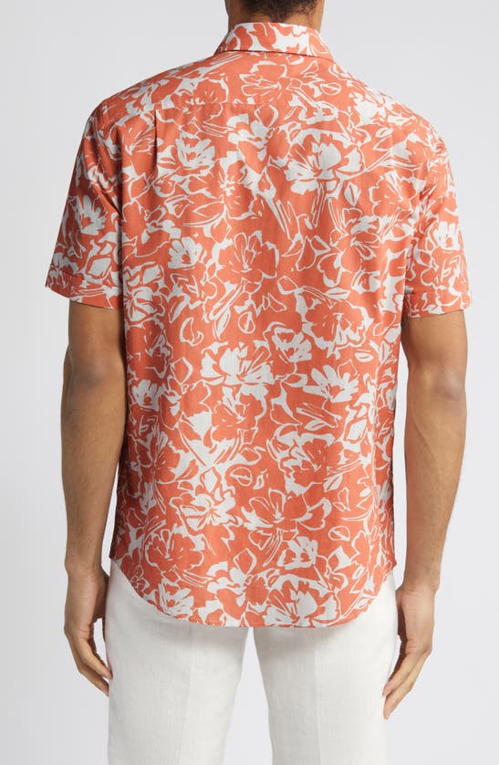 Shop Rodd & Gunn Lanercost Original Fit Floral Short Sleeve Cotton Button-up Shirt In Mandarin