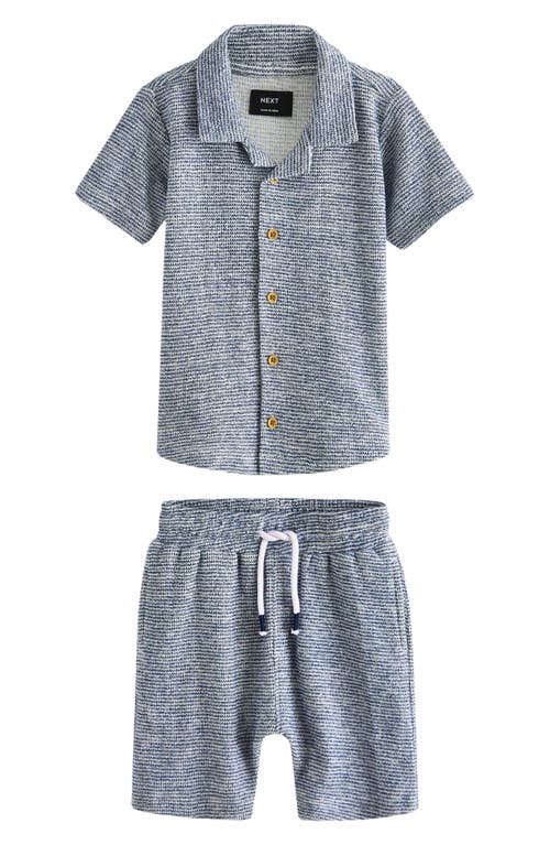 Shop Next Kids' Textured Button-up Shirt & Shorts In Grey